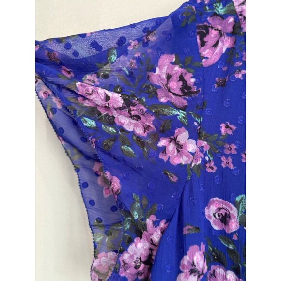 Torrid Blue Floral Peplum Chiffon Dot Lace Inset Top Size 4X Cottagecore Fairy - Picture 5 of 10